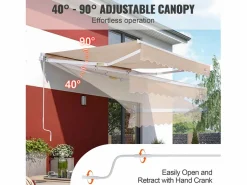 Estor Y Toldo|Toldo Manual Retráctil Para Terraza SucceBuy 243,84 x 213,36 cm Toldo Parasol Con Manivela