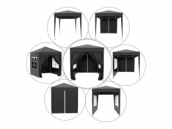 DripeX Toldo Plegable 4 m² - 2 ventanas, 4 lados - Acero y tela Oxford - 2 puertas con cremallera Negro
