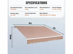 Toldo Retráctil Manual para Patio SucceBuy, 305 x 244 CM, Toldo Retráctil para Patio, Refugio Solar con Manivela^ Best