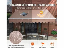 Toldo Retráctil Manual para Patio SucceBuy, 366 x 305 CM, Toldo Retráctil para Patio, Protección Solar con Manivela Caqui Clearance