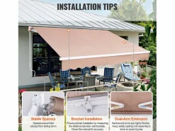 Toldo Retráctil Manual para Patio SucceBuy, 366 x 305 CM, Toldo Retráctil para Patio, Protección Solar con Manivela Caqui Clearance