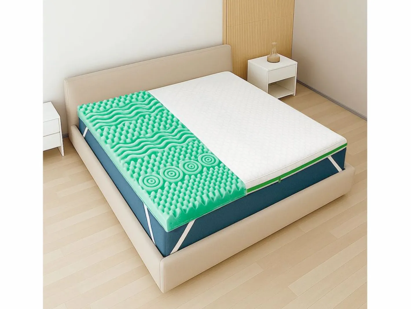 The White Stone Sobrecolchón|Topper matrimonial 180 x 200 Memory Foam Breeze 9 zonas | Altura 5 cm | Hecho en Italia