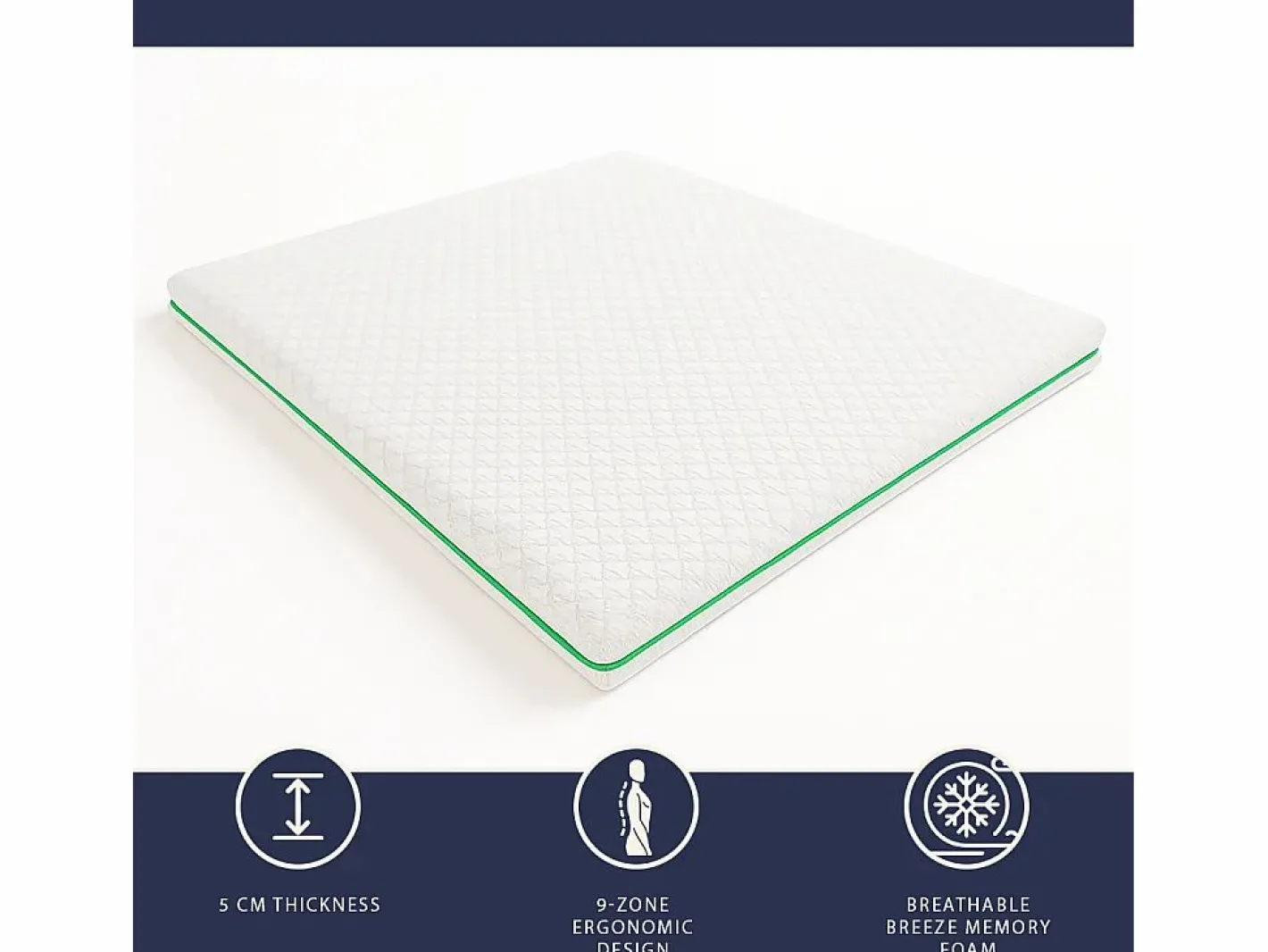 The White Stone Sobrecolchón|Topper matrimonial 160 x 200 Memory Foam Breeze 9 zonas | Altura 5 cm | Hecho en Italia