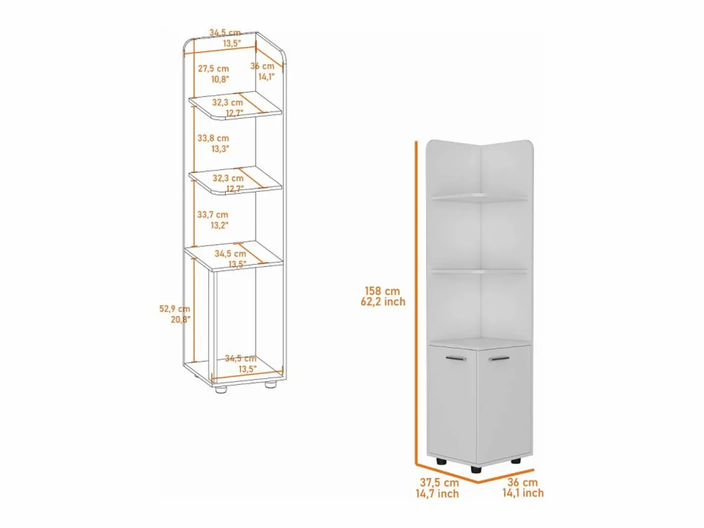 TuHome Columna De Baño|Torre de baño Malibu en Melamina, con 2 puertas y 3 repisas , 158 cm X 37.5 cm X 36 cm ,