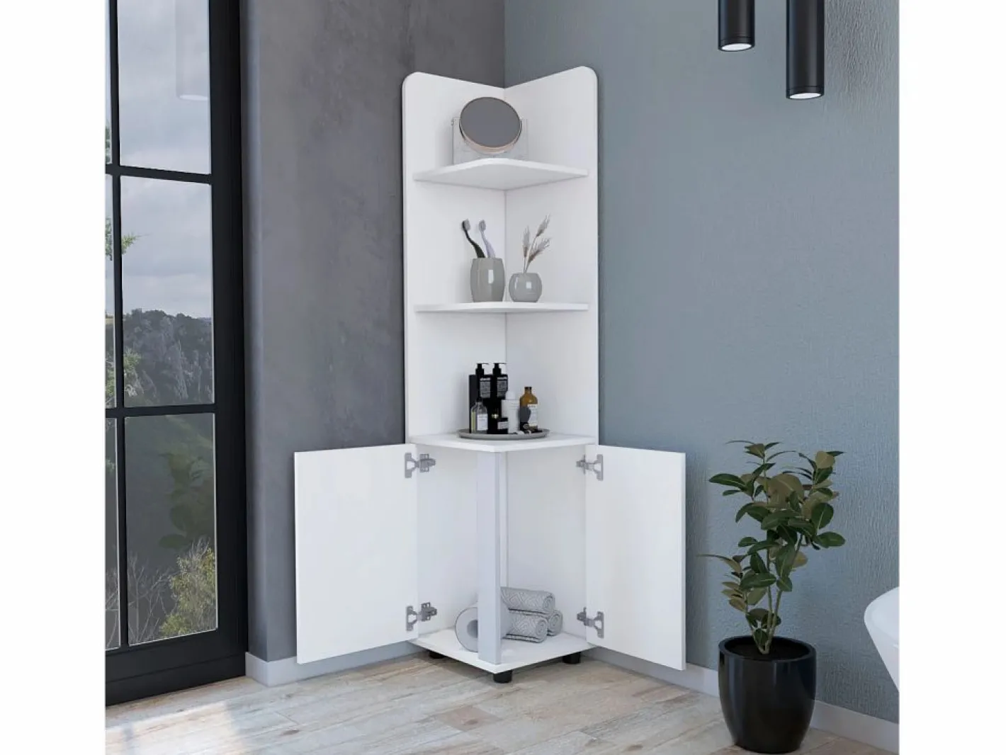 TuHome Columna De Baño|Torre de baño Malibu en Melamina, con 2 puertas y 3 repisas , 158 cm X 37.5 cm X 36 cm ,