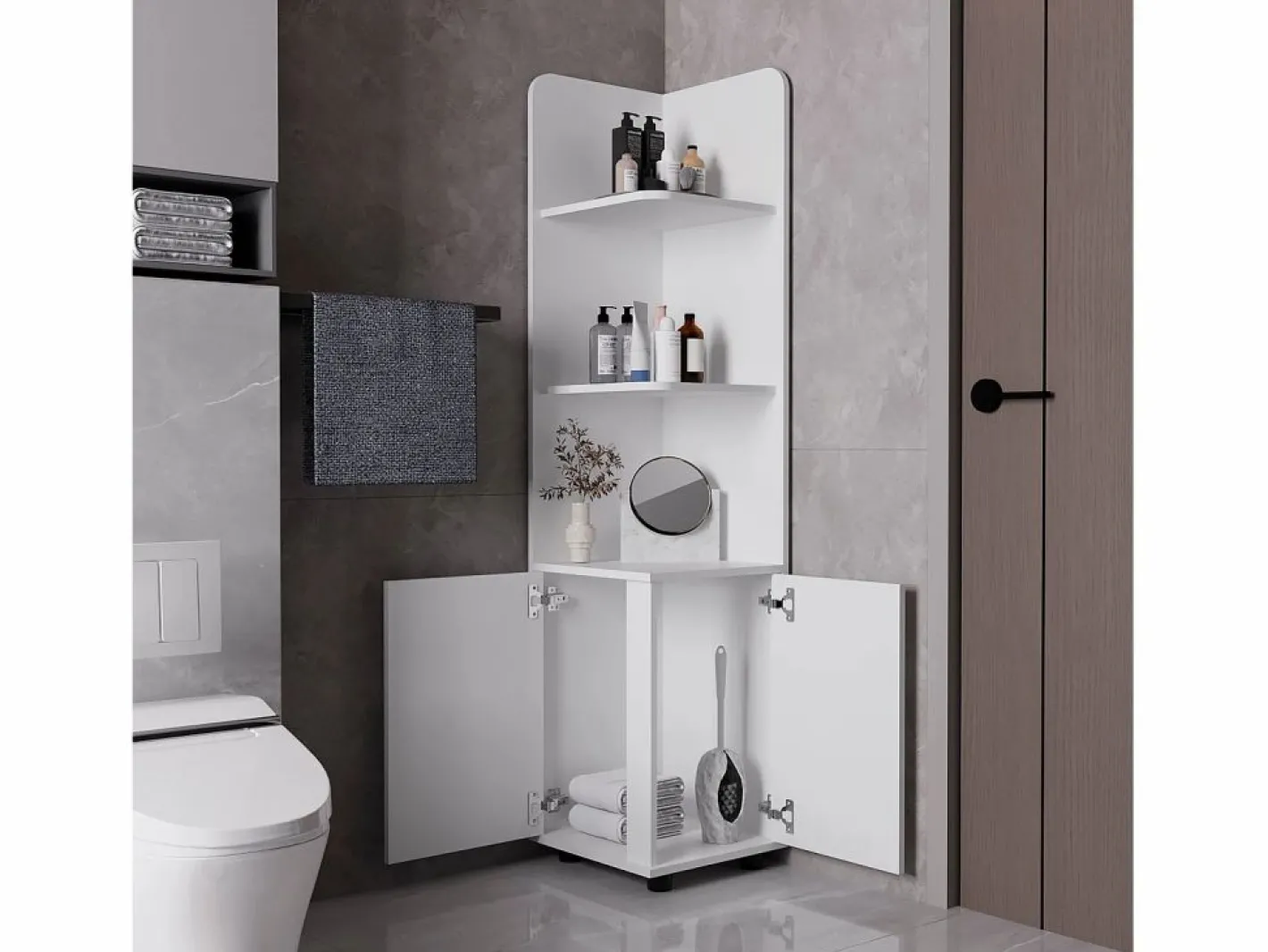 TuHome Columna De Baño|Torre de baño Malibu en Melamina, con 2 puertas y 3 repisas , 158 cm X 37.5 cm X 36 cm ,