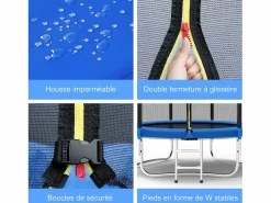 Trampolín de Jardín Juegos al Aire Libre para Niños y Adultos 244 cm y Azul con Red de Seguridad Funda Protectora Negro New