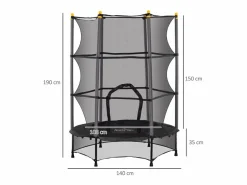 Cama Elástica|Trampolín infantil con red de seguridad, de acero y plástico, color (140x140x190cm)