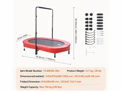 Trampolín SucceBuy, Trampolín Mini 142 cm para Niños, Plegable, para Bebés, Interior y Exterior, Para Niños de 3 Años en Adelante, Rojo Sale