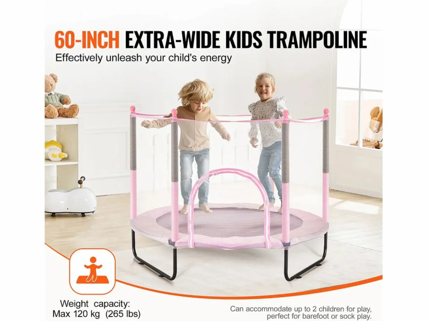 Trampolín SucceBuy Trampolín para Niños de 152.5CM con Red de Protección para Interiores y Exteriores. Sale
