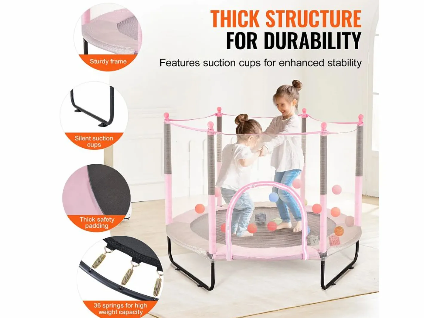 Trampolín SucceBuy Trampolín para Niños de 152.5CM con Red de Protección para Interiores y Exteriores. Sale