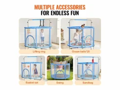 Trampolín SucceBuy, Trampolín Mini de 140 cm para Niños, para Bebés con Red para Uso Interior y Exterior^ New