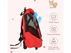 PawHut Transportín carrito para mascotas 42x25x55 cm Rojo Online
