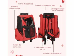 PawHut Transportín carrito para mascotas 42x25x55 cm Rojo Online