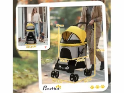 Transportín plegable 2 en 1 para perros con cojín, 4 ruedas y ventana de malla, de acero y Oxford, (82 x 49,5 x 98 cm) Amarillo Best