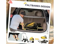 Transportín plegable 2 en 1 para perros con cojín, 4 ruedas y ventana de malla, de acero y Oxford, (82 x 49,5 x 98 cm) Amarillo Best