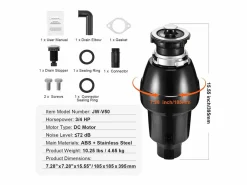 Triturador de Desechos SucceBuy de Cocina 3/4 HP, Sistema de Molienda de Residuos Alimentarios, Instalación Fácil, 3930 RPM, con Cable de Alimentación^ Hot