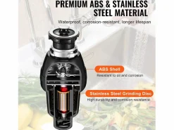 Triturador de Desechos SucceBuy de Cocina 3/4 HP, Sistema de Molienda de Residuos Alimentarios, Instalación Fácil, 3930 RPM, con Cable de Alimentación^ Hot