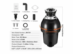 Cubo De Basura Para Cocina|Triturador de Residuos SucceBuy, 1CV, Sistema de Trituración de Residuos de Alimentos con Montaje EZ,3960 rpm,Equipado con Cable de Alimentación