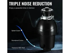 Cubo De Basura Para Cocina|Triturador de Residuos SucceBuy, 1CV, Sistema de Trituración de Residuos de Alimentos con Montaje EZ,3960 rpm,Equipado con Cable de Alimentación