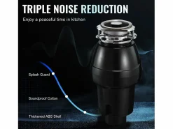 Triturador de Residuos SucceBuy para Fregadero de Cocina, 1/2 CV, Sistema de Trituración de Residuos de Alimentos, 3820 rpm, con Cable de Alimentación Negro Sale