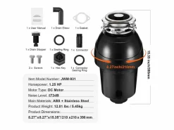 Triturador de Residuos SucceBuy para Fregadero de Cocina, 1,25 CV, Sistema de Trituración de Residuos de Alimentos, Instalación Fácil, 4060 rpm^ Online