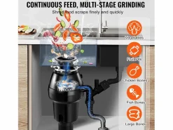 Cubo De Basura Para Cocina|Triturador de Residuos SucceBuy para Fregadero de Cocina, 3/4 CV, Sistema de Trituración de Residuos de Alimentos, 3600 rpm, con Cable de Alimentación