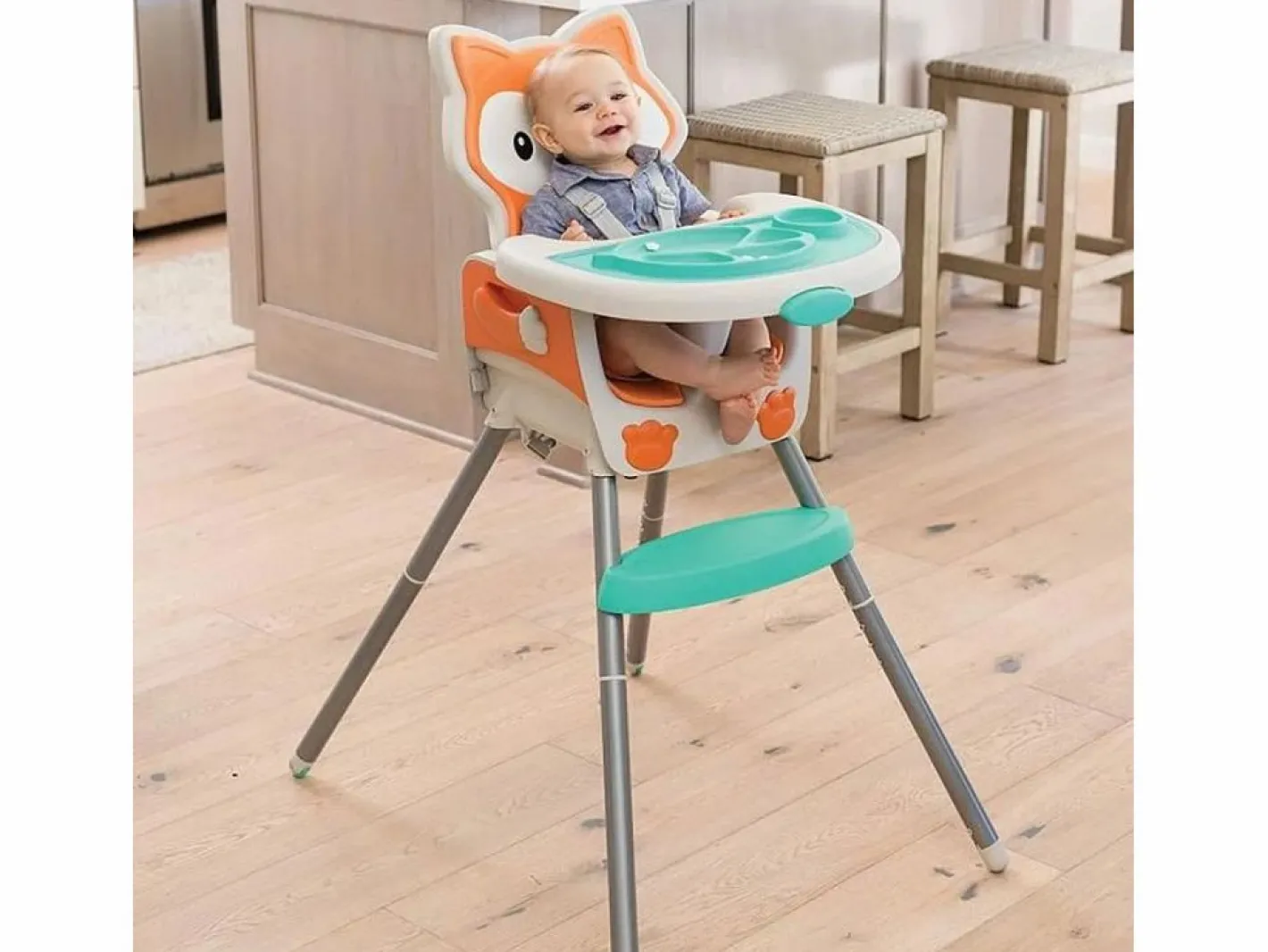 Mueble De Bebé|Trona evolutiva Infantino 4-en-1 diseño zorro, asiento acolchado, respaldo reclinable, elevador y silla infantil