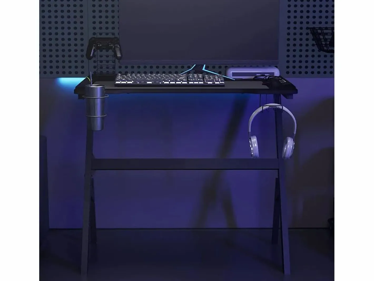Garden Furniture Tryggvin Escritorio gaming con luz LED forma Y 90x60x75 cm Negro