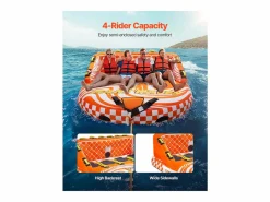 Tubo Remolcable SucceBuy para Navegación, Flotador Remolcable Inflable para Deportes Acuáticos de 1 a 4 Pasajeros Naranja New