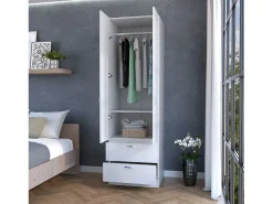 TuHome Armario|Armario alto Mayer en melamina con dos puertas y dos cajones,