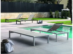 Tumbona de aluminio blanco con tejido plastificado color^ Discount