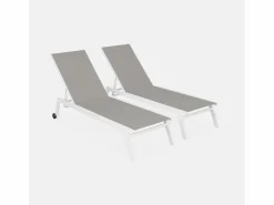Sweeek Tumbona|Tumbona de aluminio de multiposición con ruedas, set de 2 blanco