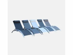 Sweeek Tumbona de aluminio textileno, set de 2 Blanco Online