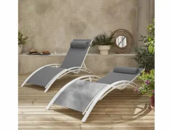 Sweeek Tumbona de aluminio textileno, set de 2 Blanco Online