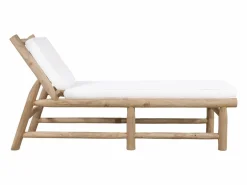 MYLIA Tumbona de teca con colchoneta - Natural claro y blanco - TULUM de Color natural claro Outlet