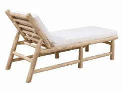 MYLIA Tumbona de teca con colchoneta - Natural claro y blanco - TULUM de Color natural claro Outlet