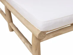 MYLIA Tumbona de teca con colchoneta - Natural claro y blanco - TULUM de Color natural claro Outlet