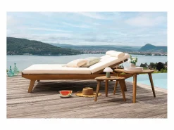 Miliboo Tumbona doble con respaldo multiposición blanca y madera maciza 127 cm CARACAS Blanco