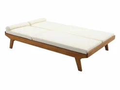 Miliboo Tumbona doble con respaldo multiposición blanca y madera maciza 127 cm CARACAS Blanco
