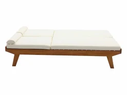 Miliboo Tumbona doble con respaldo multiposición blanca y madera maciza 127 cm CARACAS Blanco