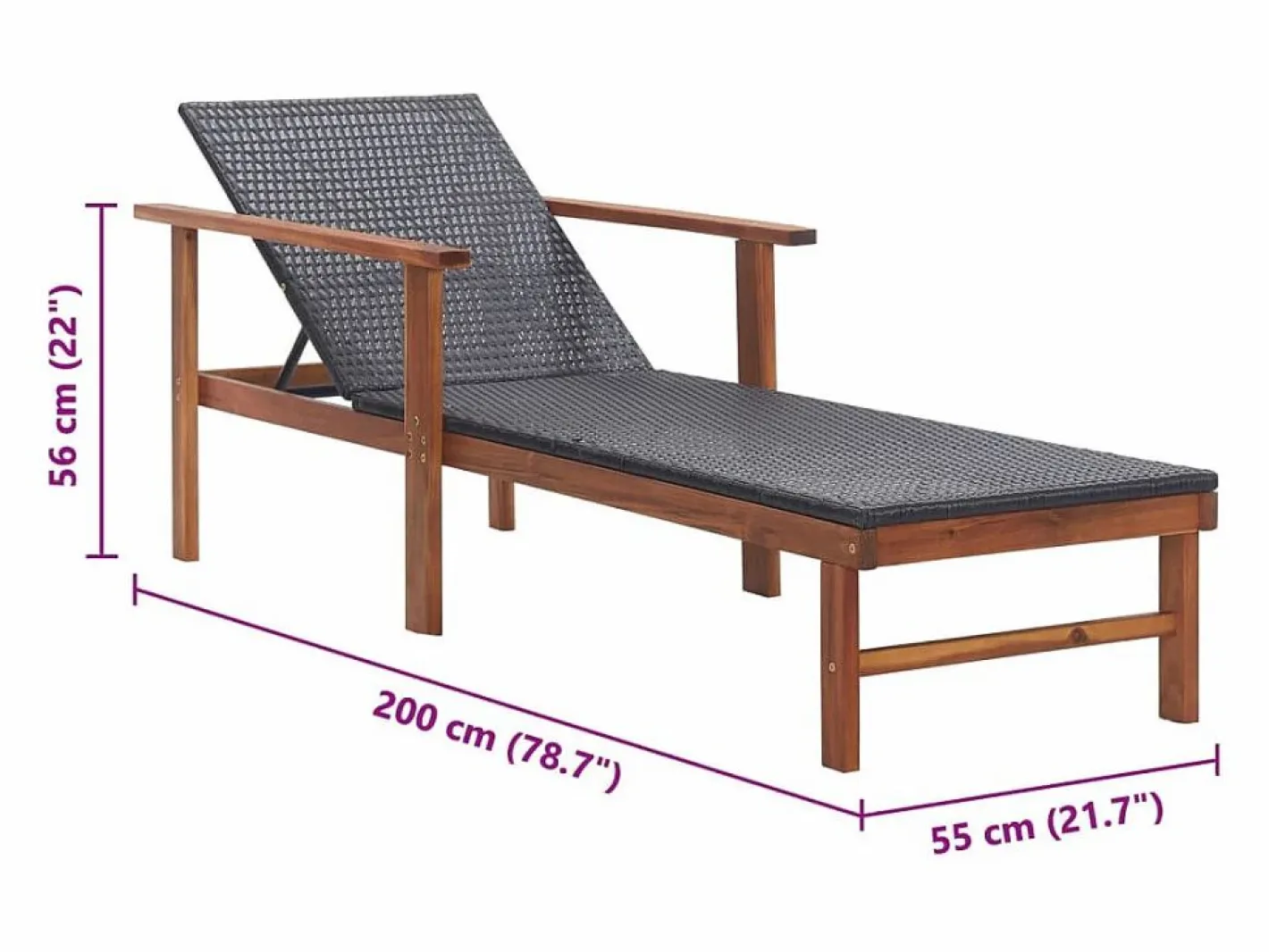 Tumbona madera maciza de acacia y ratán sintético^vidaxl New