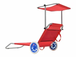 Tumbona plegable con toldo y ruedas acero roja ES770810^ Discount