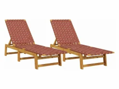 vidaxl Tumbona|Tumbonas 2 unidades madera maciza de acacia y tela roja