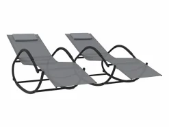 vidaxl Tumbonas mecedoras 2 uds acero y textilene Gris Best