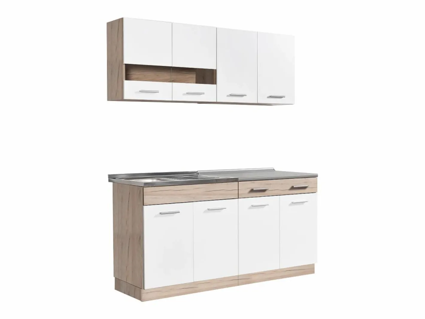 Cocina Completa|Unidad de cocina 160x84x60 cm aspecto madera roble blanco y gris