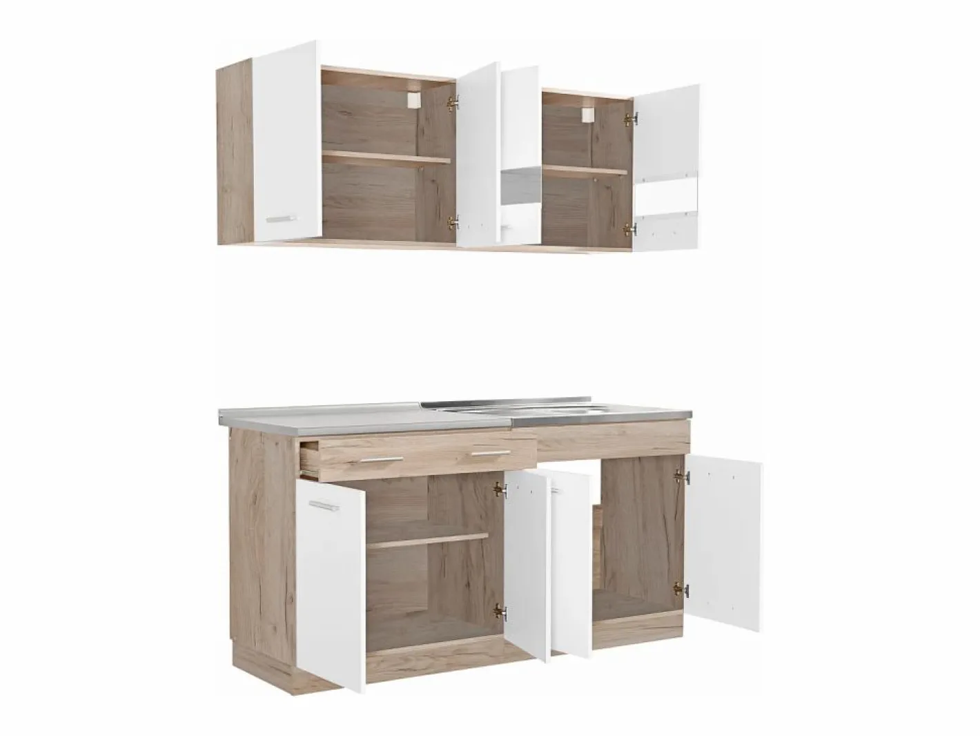 Cocina Completa|Unidad de cocina 160x84x60 cm aspecto madera roble blanco y gris