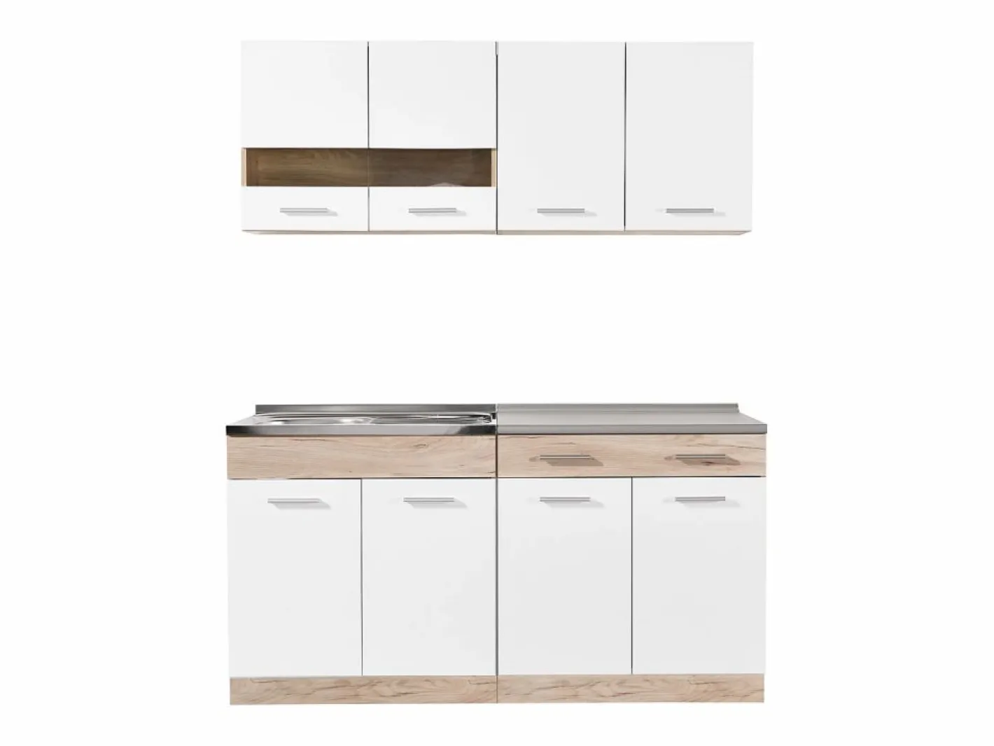 Cocina Completa|Unidad de cocina 160x84x60 cm aspecto madera roble blanco y gris