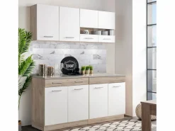 Cocina Completa|Unidad de cocina 160x84x60 cm aspecto madera roble blanco y gris