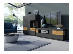 Petits-Meubles Vajillero 3 puertas Andrea antracita y Madera Gris Hot